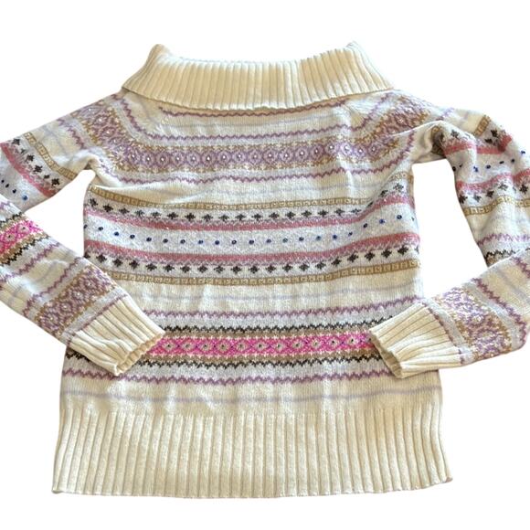 Old Navy Colorful Embellished Lambs’ Wool Sweater Woman Size Large Off Shoulder - Picture 6 of 9